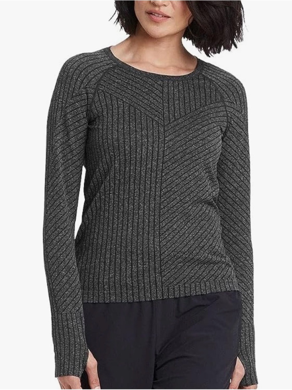 Women's Long Sleeve Athletic Performance Seamless Top Shirt Ribbed Charcoal Sz M